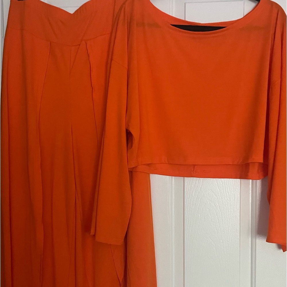 Womens 2piece beautiful orange top with with wide leg bottoms